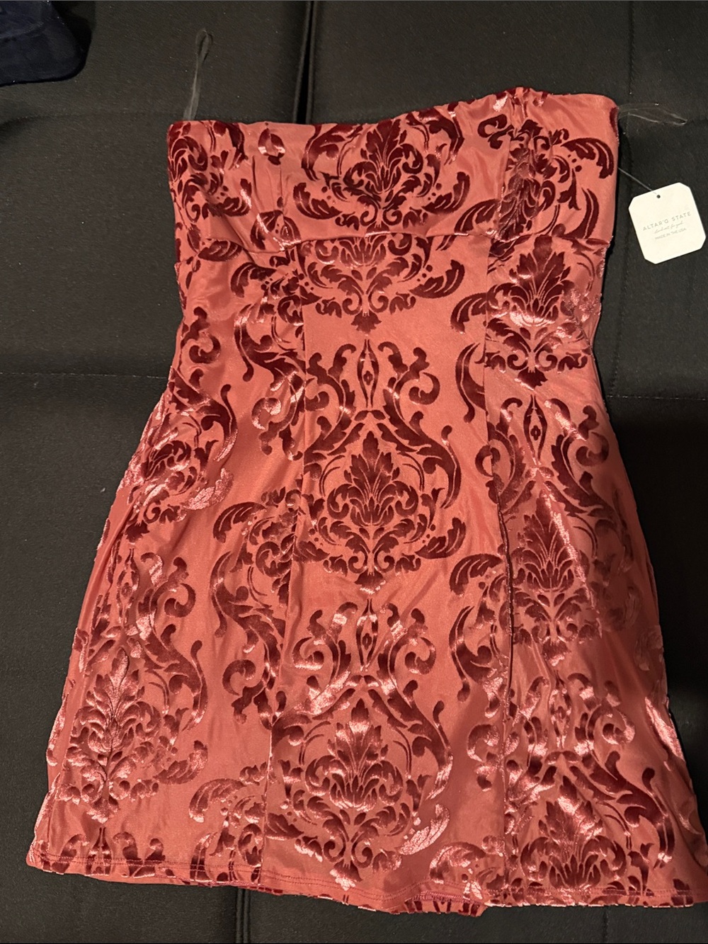 Altar'd State Strapless Burnt mauve  Velvet Mini Dress